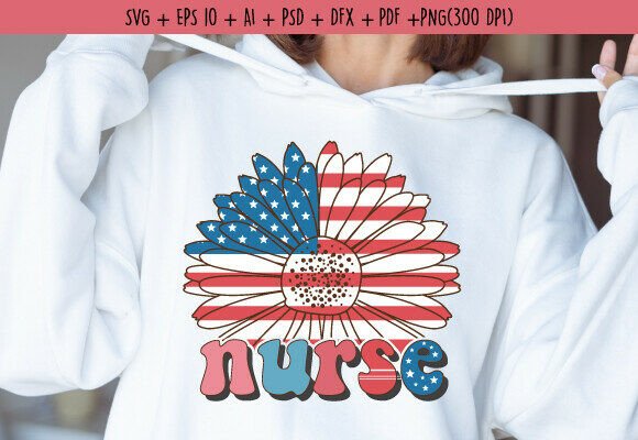 4th of July Retro Nurse SVG Graphics for Crafts