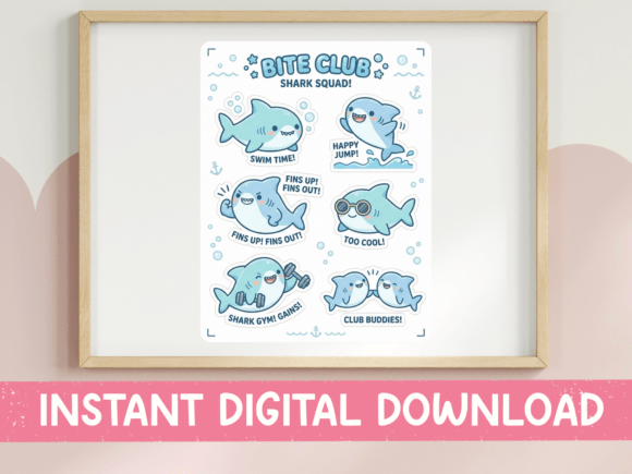 Bite Club Shark Squad Sticker Sheet: Graphics & T-Shirt Designs