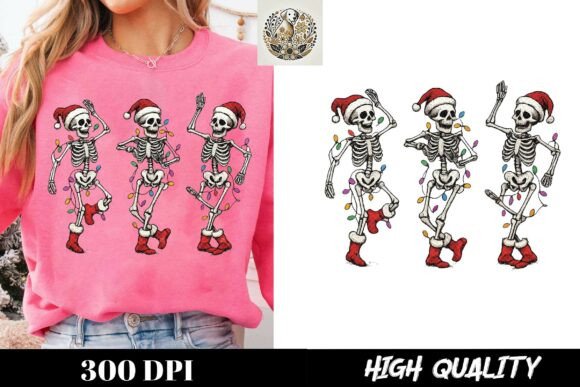 Funny Dancing Skeletons with Santa Hat Graphics for T-Shirts
