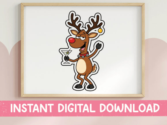 Funny Drunk Reindeer Christmas Sticker: T-Shirt Graphics