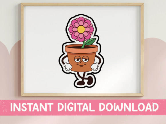 Grumpy Flower Pot Character for T-Shirt Graphics