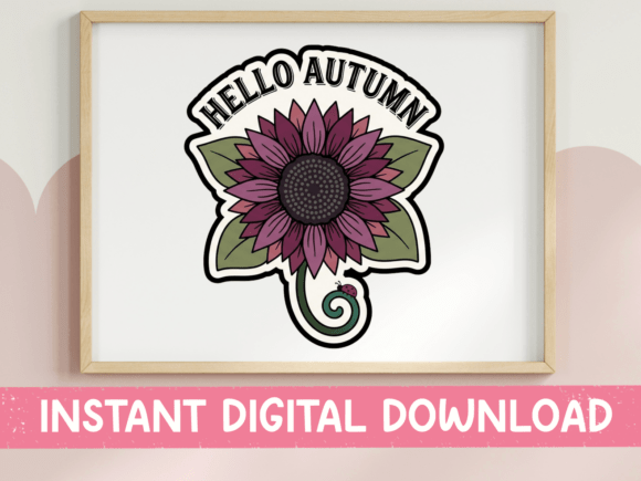 Hello Autumn Sunflower Sticker Design: Graphics & T-Shirts