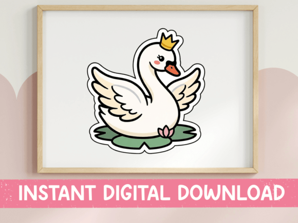 Swan Queen Crown Kawaii Bird for T-Shirts & Graphics