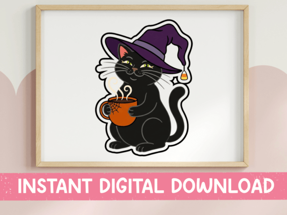 Witch Cat Coffee Cup Graphics for T-Shirt Designs