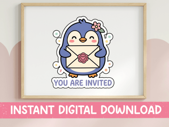 You Are Invited Kawaii Penguin Graphics & T-Shirt Designs